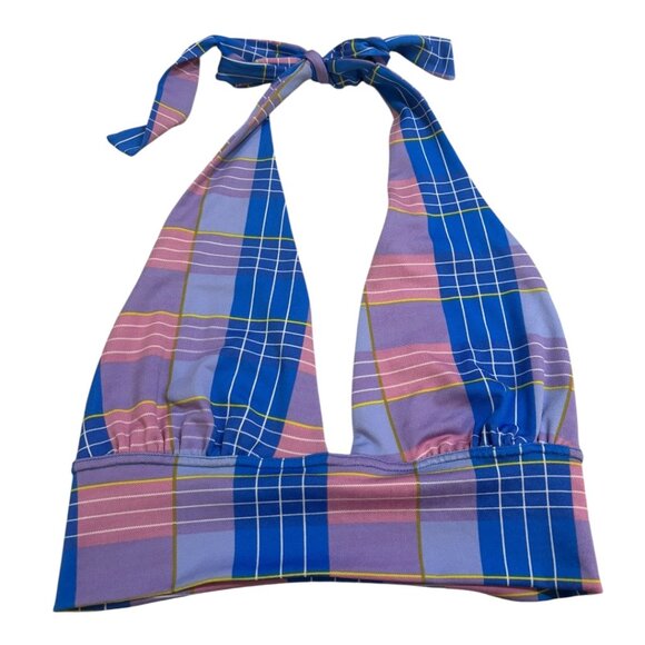 Paper + Tee Colorful Plaid Halter Crop Top - Picture 1 of 5